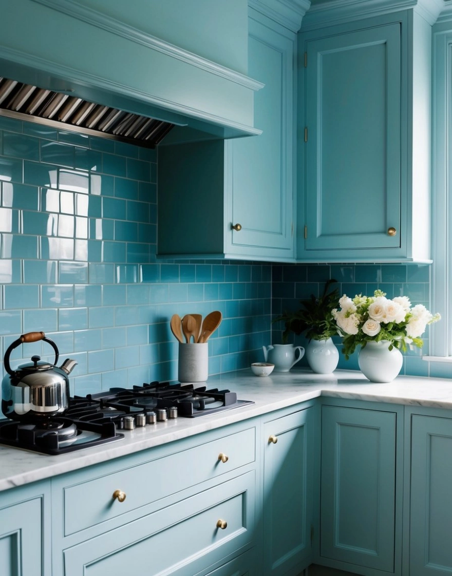 blue kicthen wall tiles