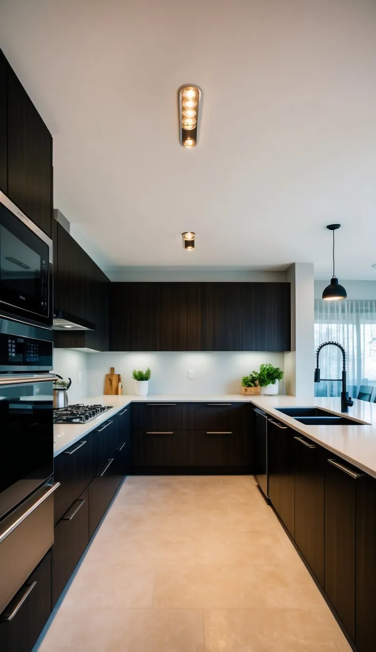A spacious U-shaped kitchen with modern appliances and ample counter space