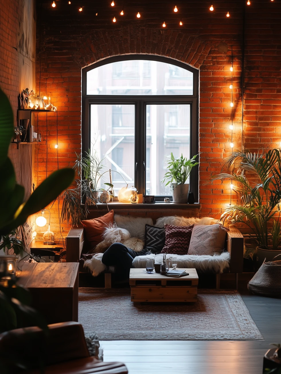 loft living room - lighting
