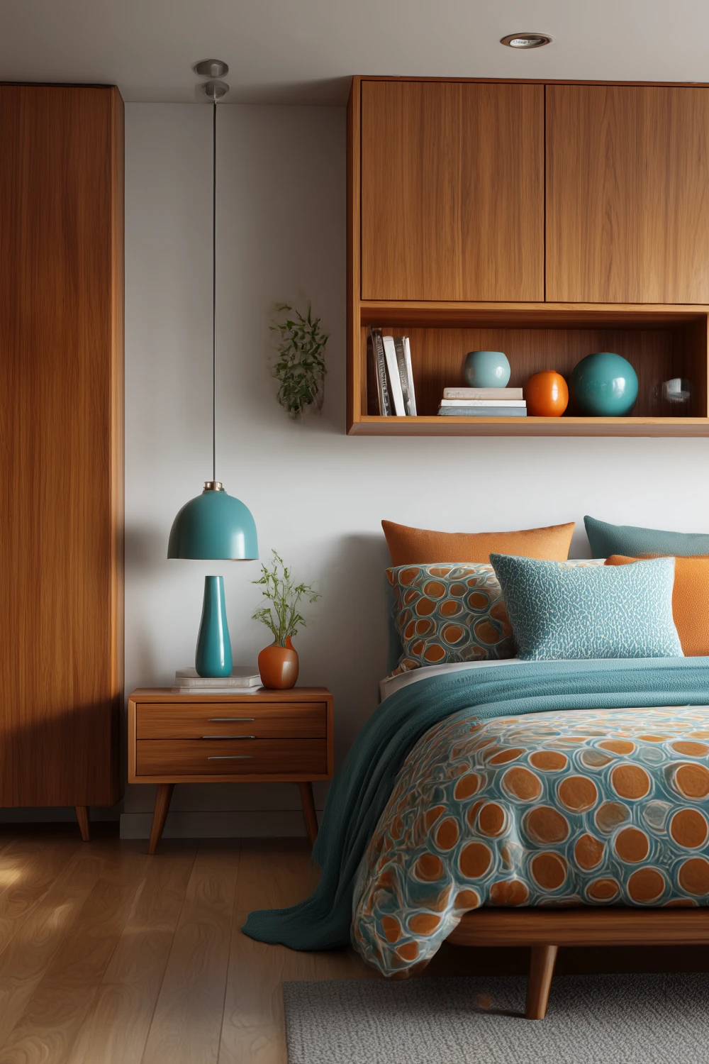midcentury modern bedroom - built in storage