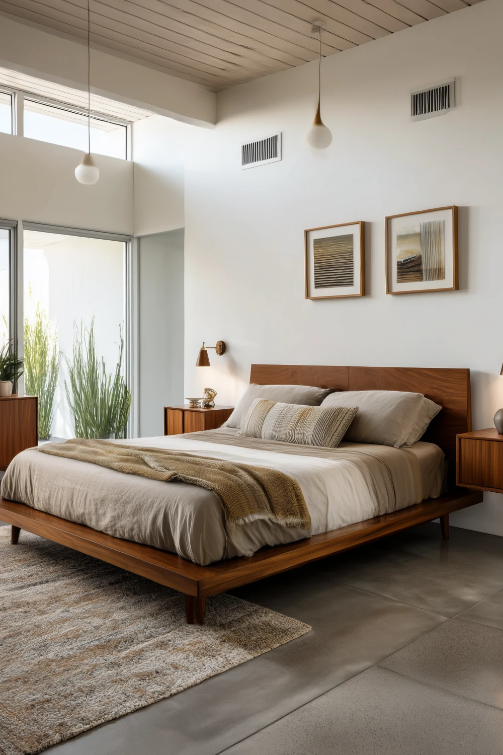 midcentury modern bedroom - platform bed